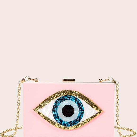 Clutch Purses for Women-Evil Eye Acrylic Clutch Glitter Purse Evening Bag Chain - Picture 2 of 6